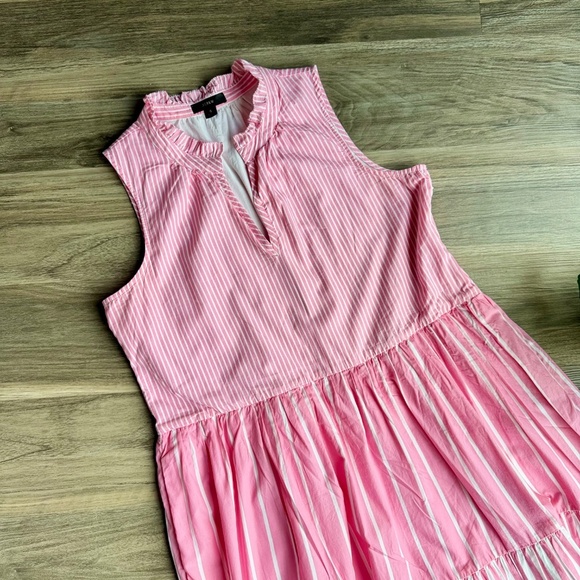 J.Crew Sleeveless Seersucker Tiered Popover Mixed Stripe Pink Poplin Dress Siz S - Picture 3 of 13
